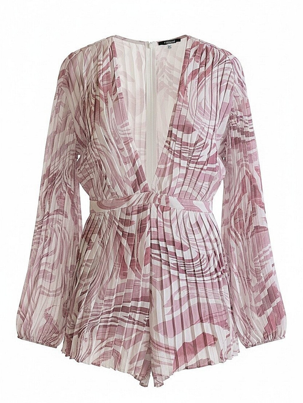 NWT! Pretty Little Things Pleated Pink Swirl Long-Sleeve Romper